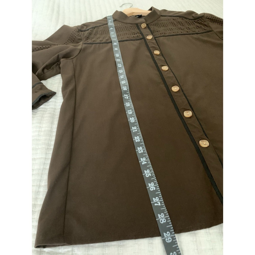 Worth New York Top Tunic Sz M Brown Perforated Tortoise Button Wool Lightweight - Picture 9 of 10